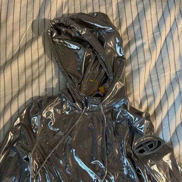 Diesel Shiny Silver Hooded Top S/M - Picture 4 of 6